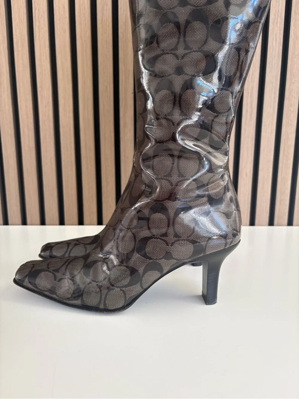 Auth VTG Y2K COACH Plastic Coated Leather Boots